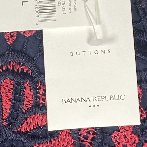 Banana Republic Tank Top Womens Large Navy Blue Red Floral Lace Sleeveless Shirt - Picture 5 of 7